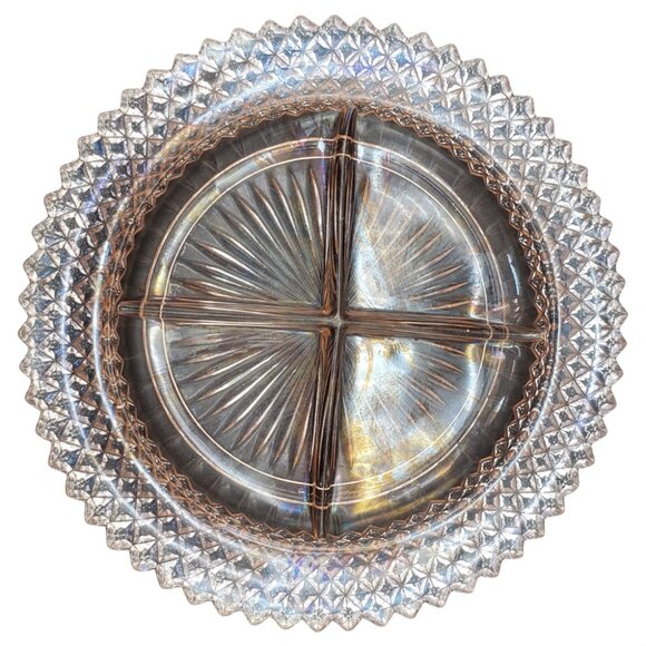 Anchor Hocking Divided Relish Dish Glass Pink Miss America Diamond Cut 8 3/4" - Picture 2 of 5